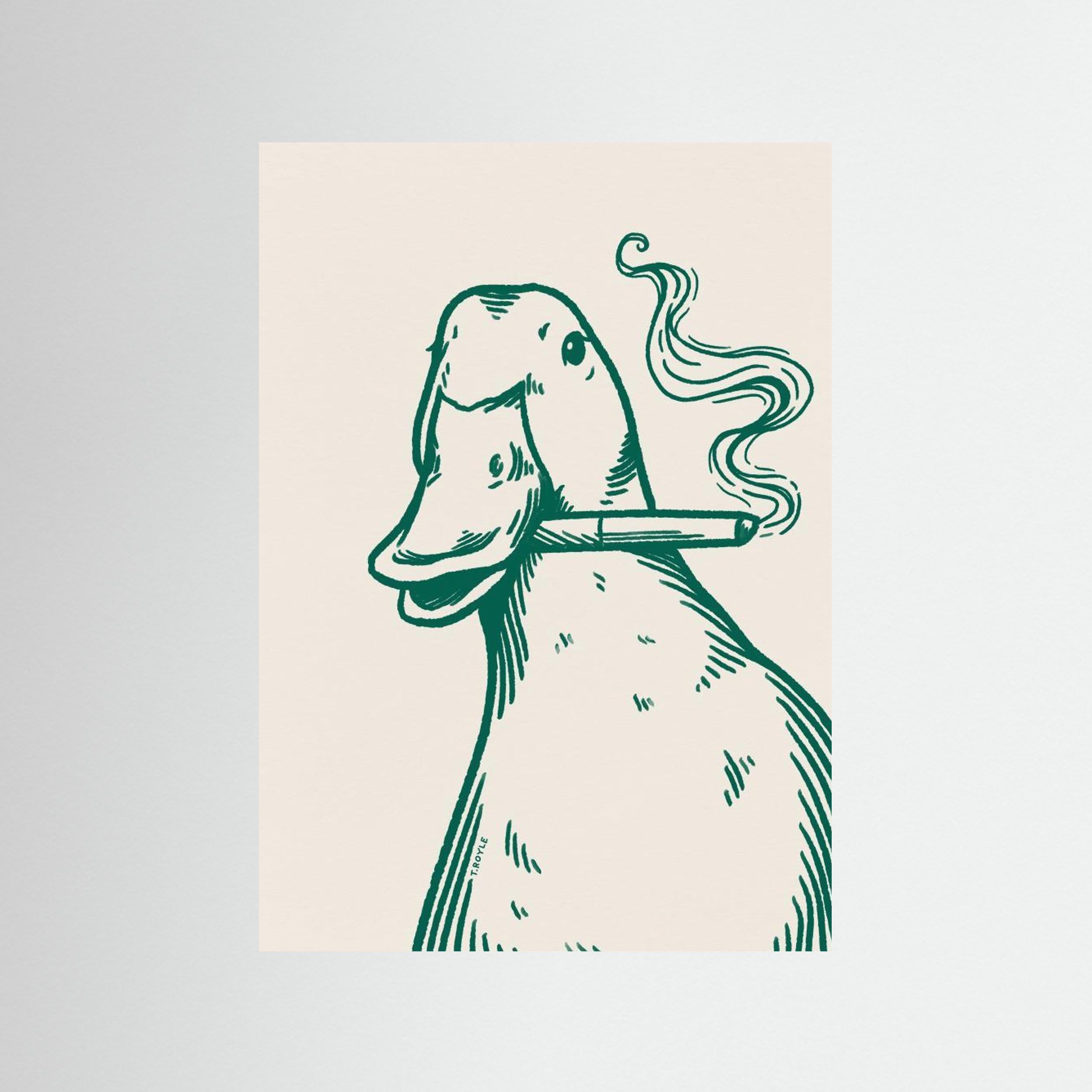 Smoking Duck in green by Tara Royle